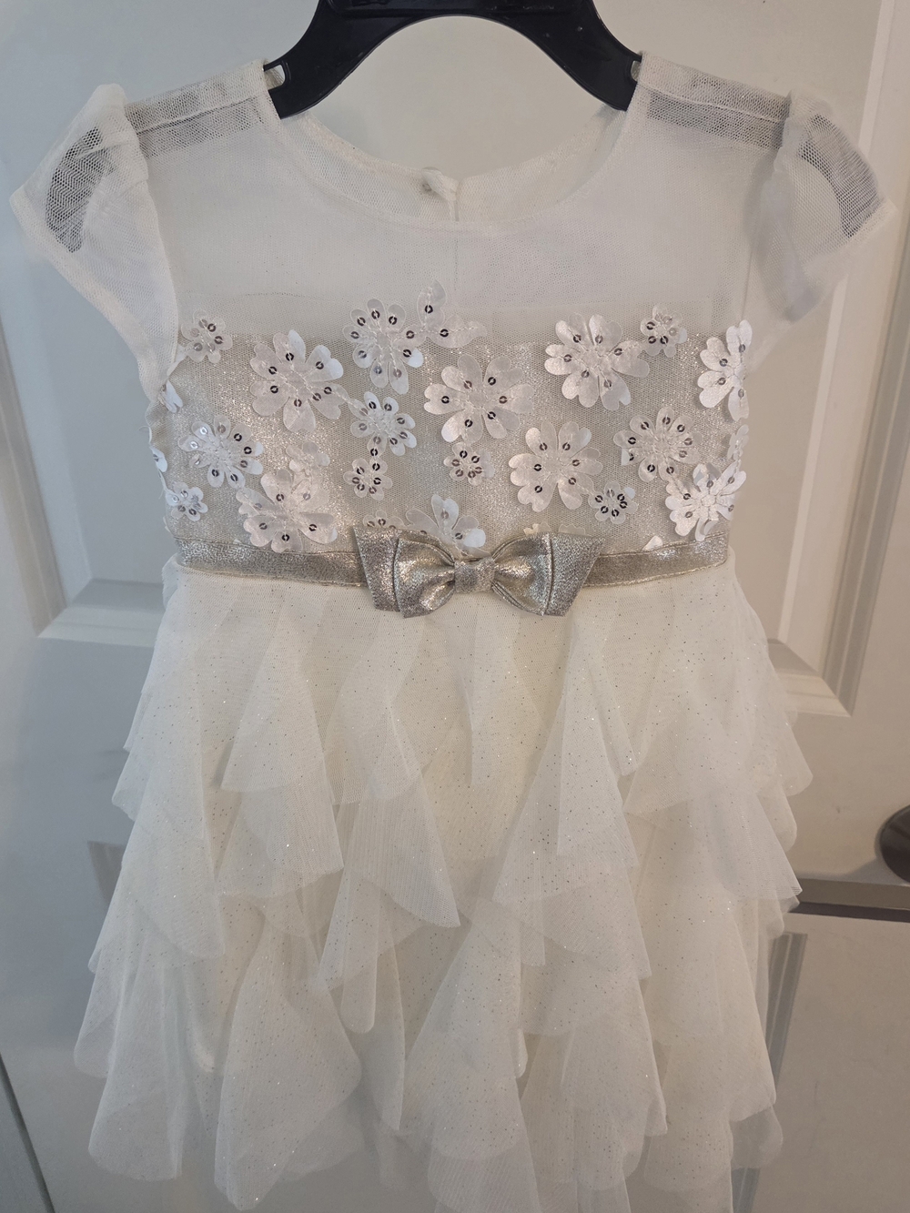 Jona Michelle White & Silver Floral Tulle Party Dress